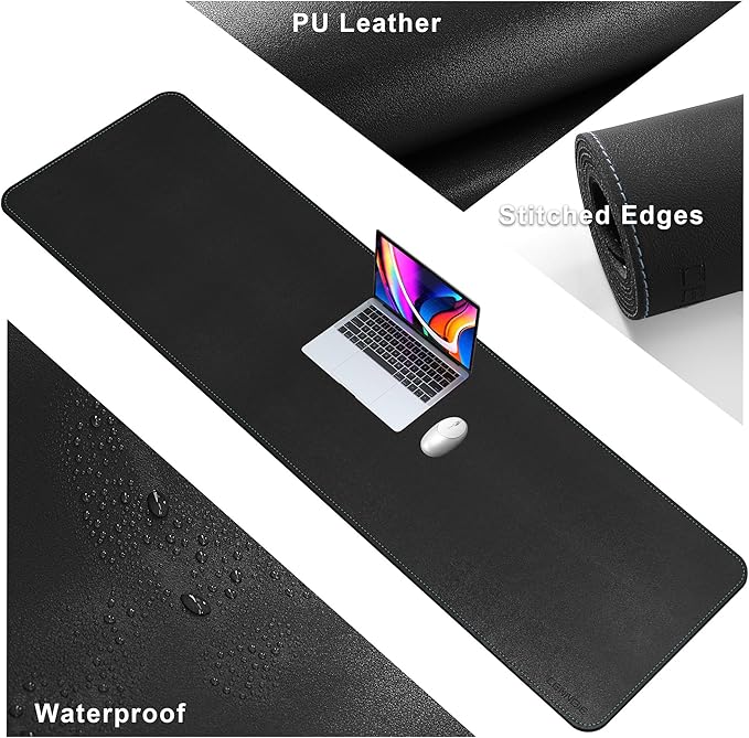 CENNBIE Leather Desk Mat Large, 63" x 19.6" Desk Pad Blotter Protector, Extended Non-Slip Mouse Pad, Waterproof PU Leather Large Mouse pad for Desk Office and Home (Black)