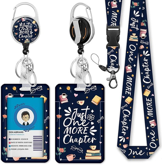 Giancomics Book Lover Lanyards for Id Badges, Readers ID Badge Holder with Retractable Reel, Funny Teacher Lanyard with Keychain Clip Name Tag Card Holder for Women Gift