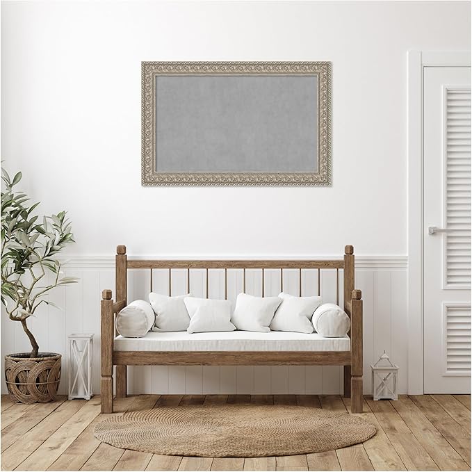 Amanti Art Silver Framed Magnetic Board 31x47 Large Vision Board for use with Magnets, 100% Metal Sheet to Display Items as Office Decor or for Home Organization in mudroom, Kitchen or Kids Room