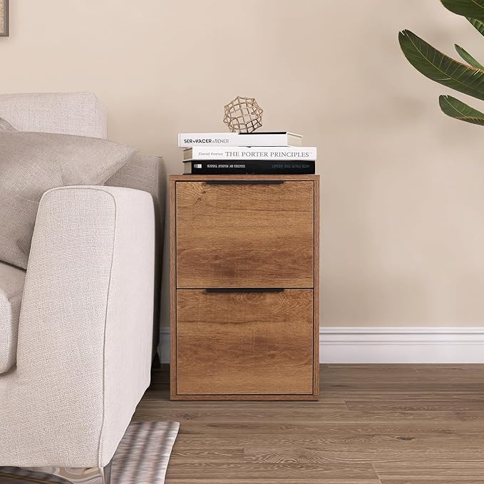 FATIGOS Wooden 2 Drawer File Cabinet, Wood Vertical Filing Cabinet Fits Hanging Files Letter Size for Home Office, Walnut