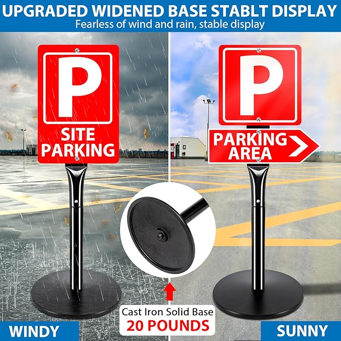 VAIIGO Heavy Duty Parking Sign Post Stand 49", 20lbs Cast Iron Base Sign Post for Outside Sign Holder, Yard Sign Stand, Street Sign Post, Black
