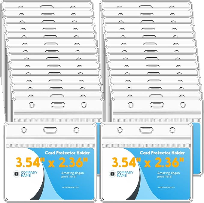 Marspark 300 Pieces Clear Plastic Horizontal Name Badge ID Card Holders with Waterproof Type Resealable Zip, 3.54 x 2.36 in, Transparent PVC Sleeve for Office Back to School Supplies