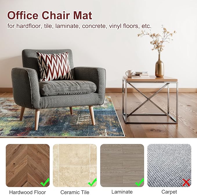 Anidaroel 36"x60" Chair Mat for Hardwood Floor, Anti-Slip Desk Chair Mat for Hardwood, Under Desk Rug for Rolling Chair, Low Pile Carpet Protector Mat for Office Chair
