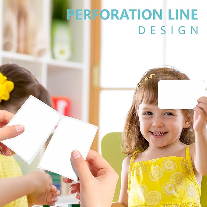 300pcs Plain Name tag Labels, Blank Name Badge with Permanent Adhesive Writable White Name Tag Stickers for School Office Home with Perforation Line(Each Measures 3.6" x 2.2")