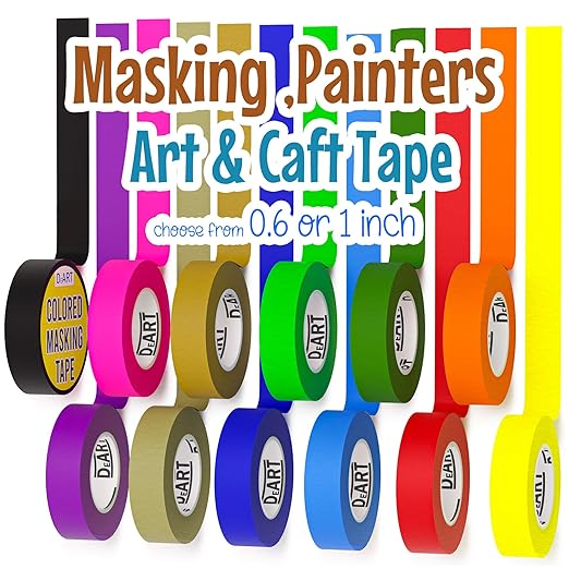 12 Pack Colored Masking Tape, 396 Ft x 0.6 inch Mini Colored Painters Tape for Arts & Crafts Labeling Coding Art Supplies Color Tape Rolls washi-scale Colorful Artist Tapes Classroom School Scrapbook
