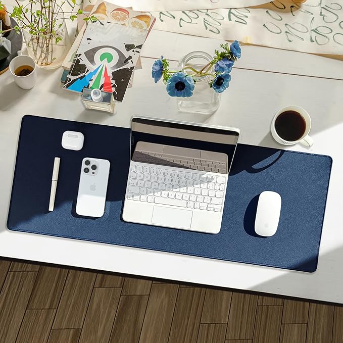 Reniteco Waterproof Large Gaming Mouse Pad with Durable Stitched Edges, Non-Slip Rubber Base, Grainy Jacquard Mouse Mat Desk Pad for Home Office Gaming, 31.5''x11.8''x0.12'', Matte Navy Blue