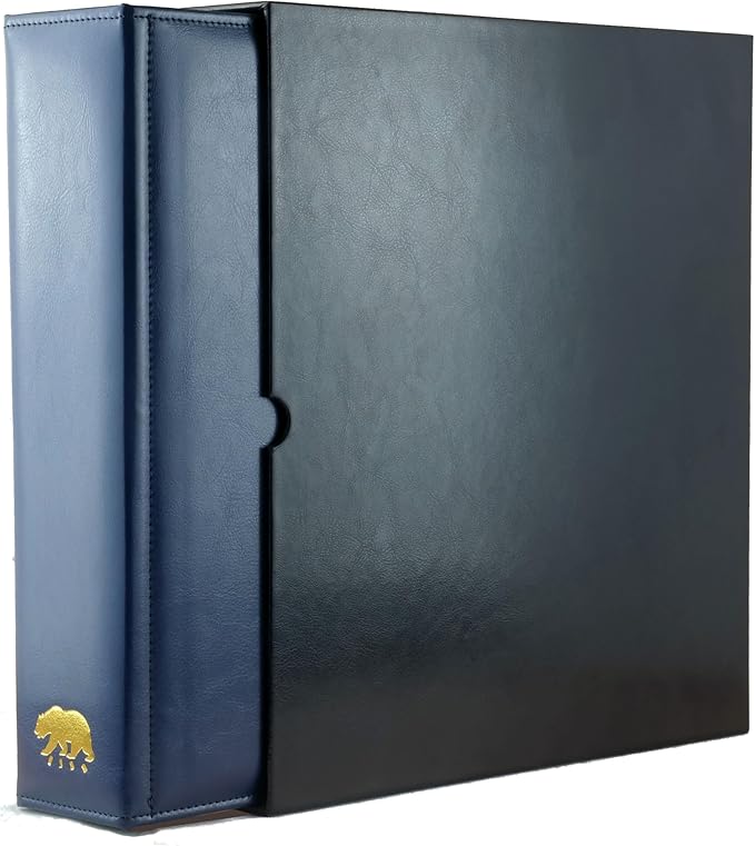 Ursae Minoris Estate Library Deluxe 4 Q-Ring Large Format Binder for Up to 2400 Sports / Trading Cards - Deep Blue with Black Slipcase