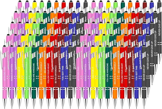 Luxeviss 100 Pcs Inspirational Pens Bulk - Motivational Ink Ballpoint Pen with Quotes Stylus Tip Nurse Gifts for School Coworkers Office Supplies Black Ink