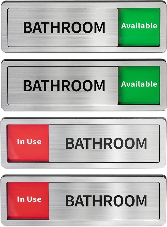 2 Pack Bathroom Door Signs, Restroom Signs for Business, Vacant Occupied Bathroom Sign, In Use/Available Slider Sign for Home Office Or Public Restroom Door, Brushed Silver 8" x 2.6"