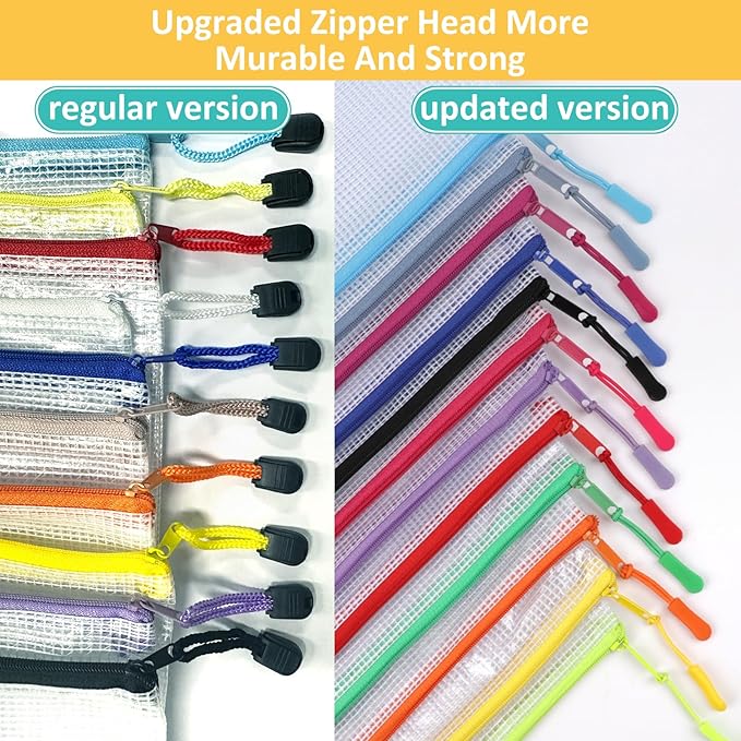 YOPCDJ 12pcs Mesh Zipper Pouch Bags, Extra Large A3 Puzzle Bag for Organizing, 12 Colors, 12 Packs, Classroom Must Have Storage Bag, File Bags for School, Board Games and Office Supplies