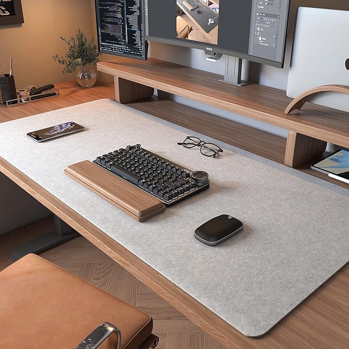 DAWNTREES Large Felt Desk Mat, 40''x16'' Full Felt Mouse Pad,Office Computer Desk Mat for Keyboard,100X40cm Desk Pad Protector (Light Grey)