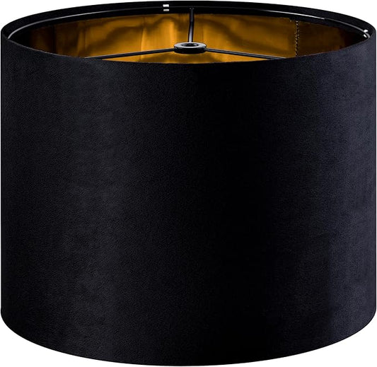 GO&SO Black Velvet Lamp Shades - 13" Top x 13" Bottom x 10" High(Spider) Medium Drum Lampshades - Traditional Fabric Lamp Shade for Table Lamps - Replacement Lampshade - Assembly Required