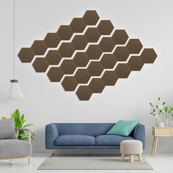 Hexagonal Acoustic Panels-12 Pack High-Density Sound Absorbing Panels 12"X10"X0.4" for Enhanced Noise Reduction, DIY Design, Idea for Studios, Offices, and Home Theaters(Coffee Brown)