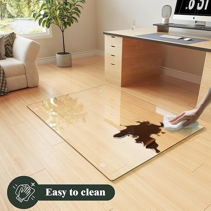 Koonmi Tempered Glass Chair Mat for Hardwood Floors & Carpets, 48" x 60“ Transparent Heavy Duty Office Floor Protector with Noise-Free Gliding Shatterproof for Home Office Desk