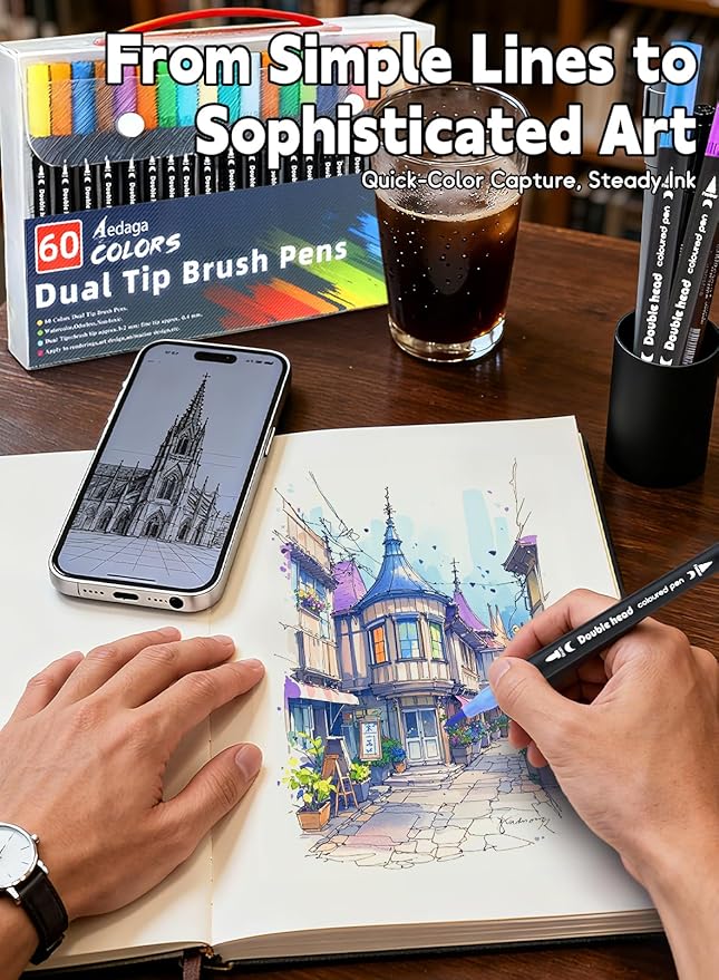 AEDAGA 80 Colors Dual Tip Brush Pens, Fine Felt Tip and Brush Tips Colored Pens for Adults, Coloring Markers for Coloring Book Bullet Journaling Note Taking Hand Lettering
