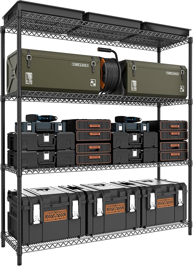 M MZG 4 Tiers Storage Shelves Load 2640LBS, Metal Shelving Wire Metal Shelving Unit Shelves for Storage Adjustable Garage Shelving for Pantry Kitchen Garage Black 17.7" D x 59.1" W x 70.4" H