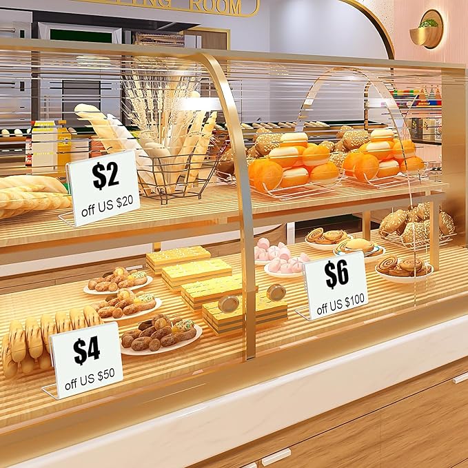 Ludery Small Acrylic Sign Holder 2.4 x 1.6 Inch,Mini Food Sign Labels for Party Buffet,L-Shape Name Card Display Holder, Mini Clear Acrylic Sign Display Holder for Office, Store, Restaurant - 30 Pack