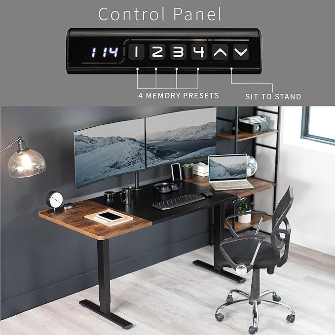 VIVO Electric 71 x 30 in Rustic Standing Desk, Memory Height Adjustment, 1B Series, Holds 220 lbs, Black and Vintage Brown Top, Black Frame, DESK-KIT-1B7BN