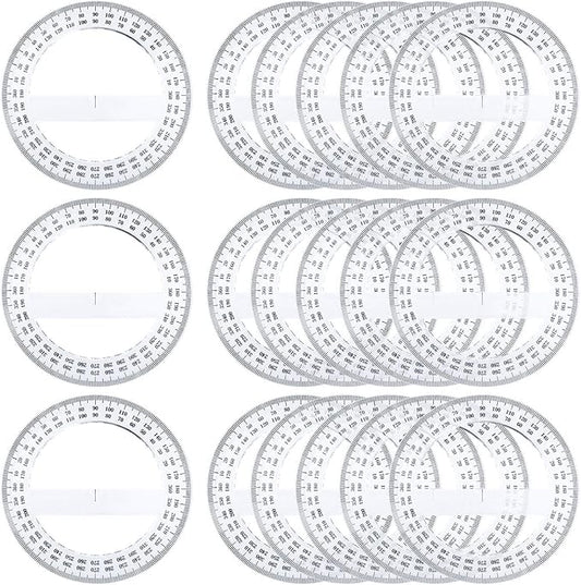 Pack of 24, 360-degree Protractor, 12.5cm (4.92") Diameter, Crystal Clear