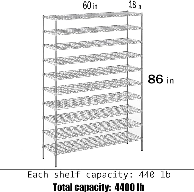 Regal Altair 18" Deep x 60" Wide x 86" Height Wire Shelving Kit | 10-Tier | NSF Commercial Storage Rack Unit