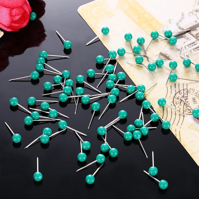 WILLBOND 500 Pack Map Push Pins Map Tacks Small Round Head Push Pins Thumb Tacks for Travel Picture Photo Bulletin Board Wall DIY Craft School Office Home(Green,1/8 Inch)