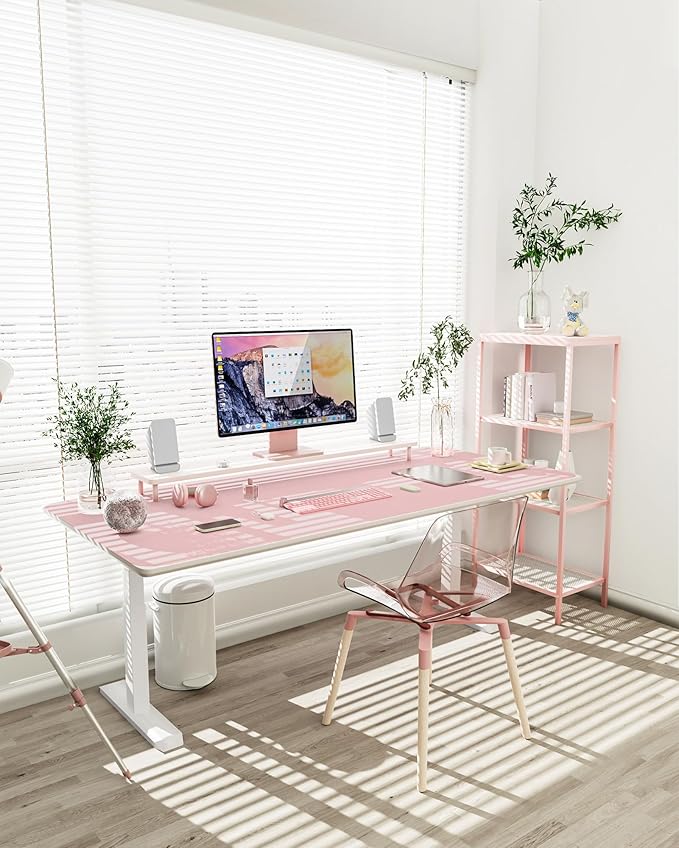 YSAGi Non-Slip Leather Desk Pad Long Size, Waterproof Laptop Computer Desk Keyboard Mat, Table Protector Blotter Mat, Large Mouse Pad for Office/Work/Home/Decor(Pink, 47" x 17")