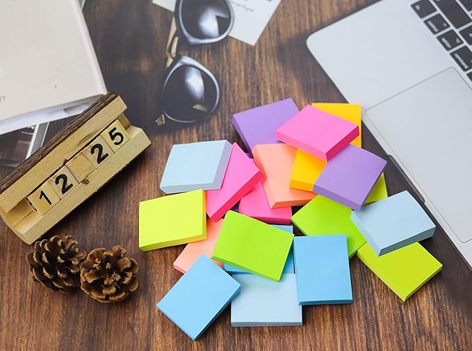 (24 Pads) Sticky Notes 1.5x2 in, 8 Colors Post Self Sticky Notes Pad Its, Bright Post Stickies Colorful Sticky Notes for Office, Home, School, Meeting, 75 Sheets/pad