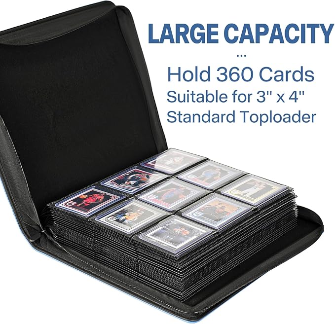 Sibonic 9 Pocket TopLoader Binder, Holds 360 3”x4” Toploader Hard Cases, Sleeves Card Collection Binder, 20 Double Sided Pages, Compatible with Trading & Sports Holder - Blue