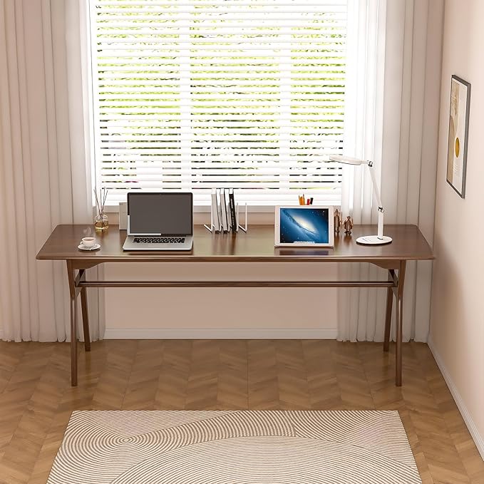 OSCHF Solid Wood Study Desk - 71" Double Long Computer Table for Home Office, 2-Person PC Workstation, Walnut