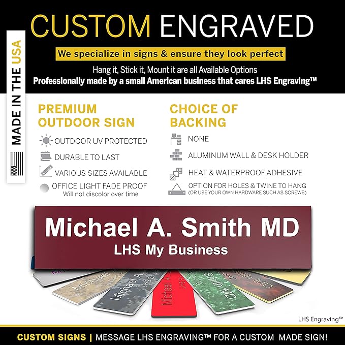 Engraved Custom Door Plate Burgundy Plastic Office Door Sign with White Letters - Made in USA 2x8 B26