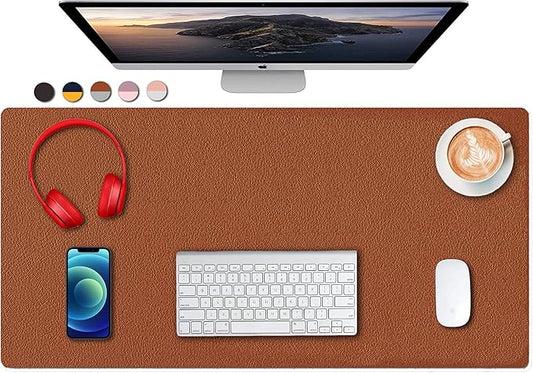 SUJAYU Dual Sided PU Leather Desk Pad, Mouse Pad, Office Desk Mat, Non-Slip Laptop Desk Pad, Waterproof Desk Writing Pad for Office and Home (31.5" x 15.7", Brown+Silver)