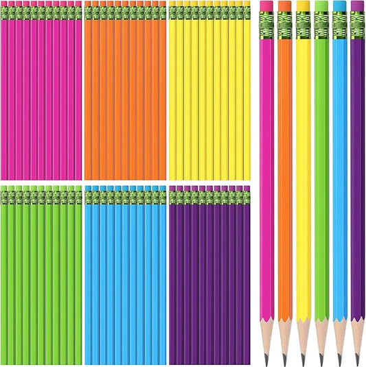 TecUnite 600 Pcs HB #2 Unsharpened Pencils bulk with Eraser Wooden Hexagonal No 2 neon Pencils for Adults Gifts Exams Office Sketching Party Favors(Rainbow)