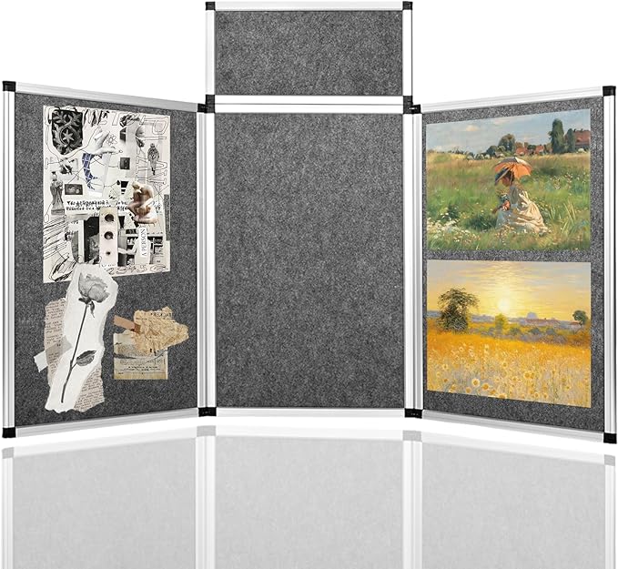 Nisorpa 3+1 Panel Trade Show Presentation Board 70.8 x 35.4 in Desktop Tri Fold Display Board Gray Single Sided Tabletop Display 4 Folding Panels with Moving Bag