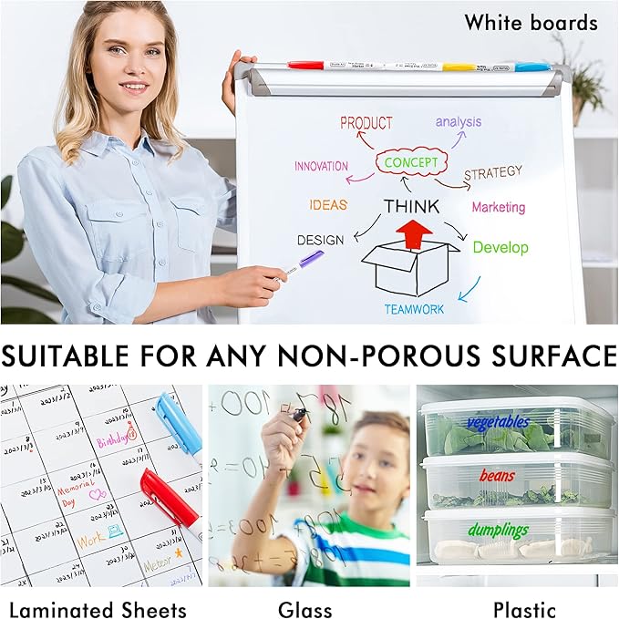 Shuttle Art Wet Erase Markers, 15 Colors 1mm Fine Tip Smudge-Free Markers, Use on Laminated Calendars,Overhead Projectors,Schedules,Whiteboards,Transparencies,Glass,Wipe with Water