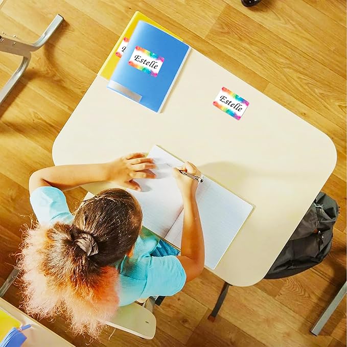 Wonmon 200 PCS Rainbow Name Tags Stickers, Self Adhesive Watercolor Rainbow Name Tag Labels Stickers for Back to School Classroom Student Office Desk Cubby Locker Themed Party, 2x3 inch
