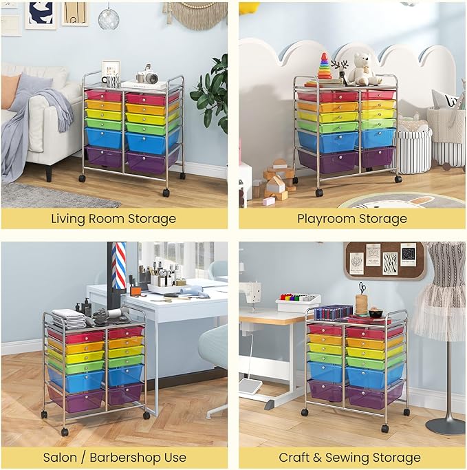 Giantex 12 Drawer Rolling Storage Cart Tools Scrapbook Paper Office School Organizer (Multicolor)