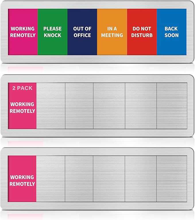 2PK Office Door Signs 6 Options Do Not Disturb, Please Knock, In A Meeting, Out Of Office, Working Remotely Back Soon Privacy Slider Sign for Meeting & Conference Room