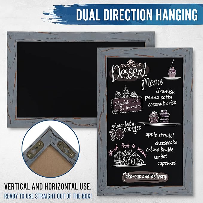 HBCY Creations Rustic Grey Magnetic Wall Chalkboard, Small Size 11" x 17", Framed Decorative Chalkboard - Great for Kitchen Decor, Weddings, Restaurant Menus and More! … (11" x 17")…