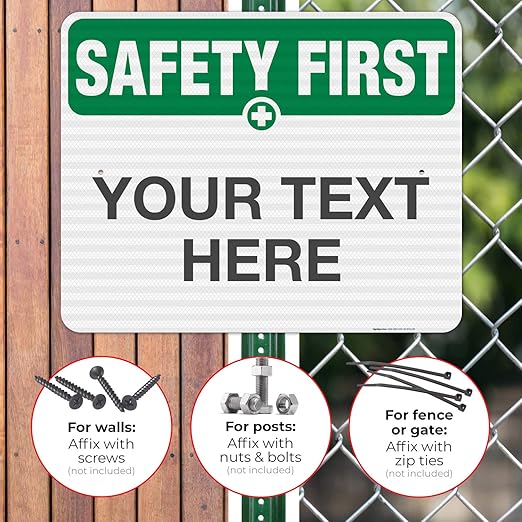 Custom Safety First Sign, OSHA Sign, 24x30 Inches, 3M EGP Reflective .080 Aluminum, Fade Resistant, Indoor/Outdoor Use, Made in USA