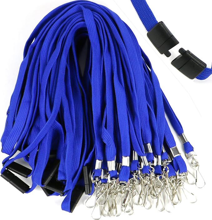 Ollain 25 Pack Breakaway Lanyard with J-Hook Bulk Flat Lanyards for Name tag ID Badges (Blue, Breakaway 25 Pack)