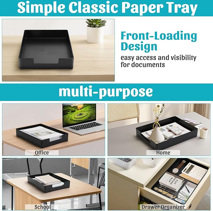 AZFUNN Letter-Size Tray Desk Letter Tray Paper Tray, Sturdy Heavy-Duty Plastic Printer Paper Tray, Single-Tier Stackable File Storage Organizer for Office Home (1, Black)