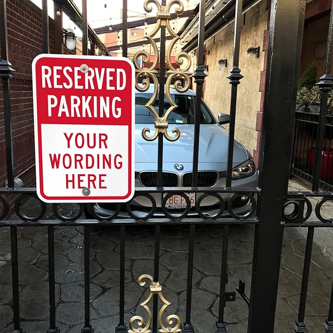 SmartSign 18 x 12 inch Custom “Reserved Parking” Metal Sign, Add Text, 63 mil Aluminum, 3M Laminated Engineer Grade Reflective Material, Red and White, Made in USA