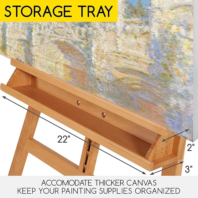 MEEDEN Large Painters Easel Adjustable Solid Beech Wood Artist Easel, Studio Easel for Adults with Brush Holder, Holds Canvas up to 48"