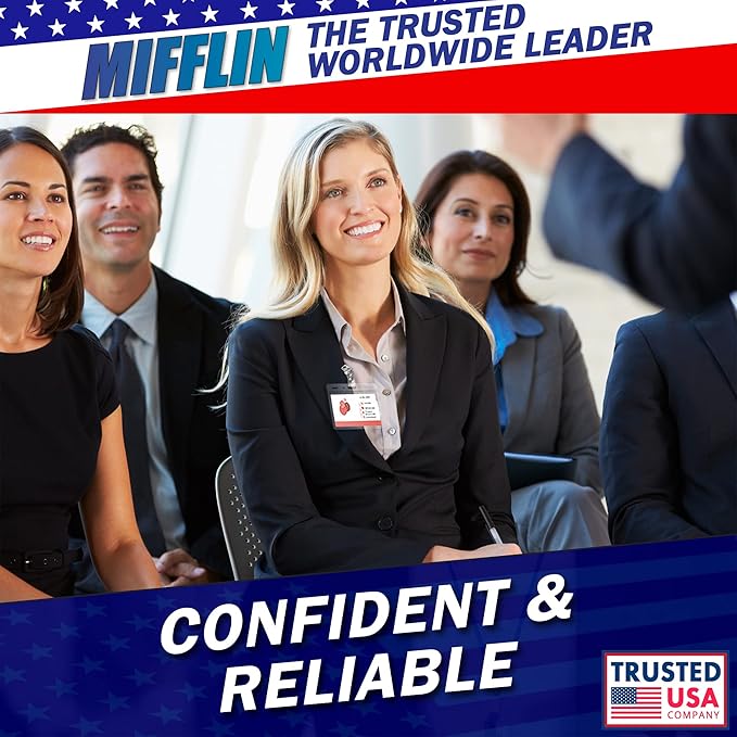 Mifflin-USA Horizontal Card Protector with Metal Clip and Vinyl Straps (Clear, 4x3 Inch, 25 Pack), Waterproof PVC ID Name Badge Holder with Clip