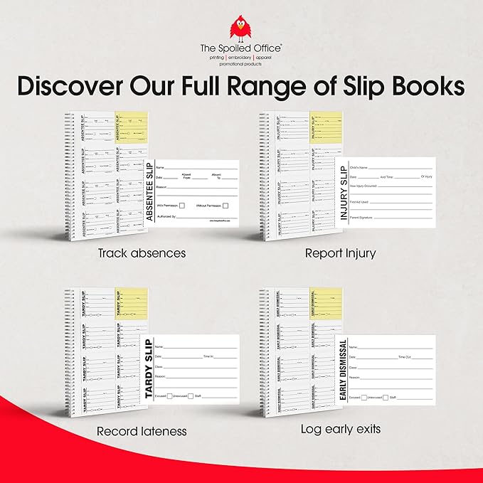 The Spoiled Office Injury Slip Book with Carbonless Duplicates 400 Pcs - 2 3/4"x3 3/4"- Easy Tracking Log Book for School Carbon Copy, School Supplies, Office Supplies for Desk, Spiral Bound