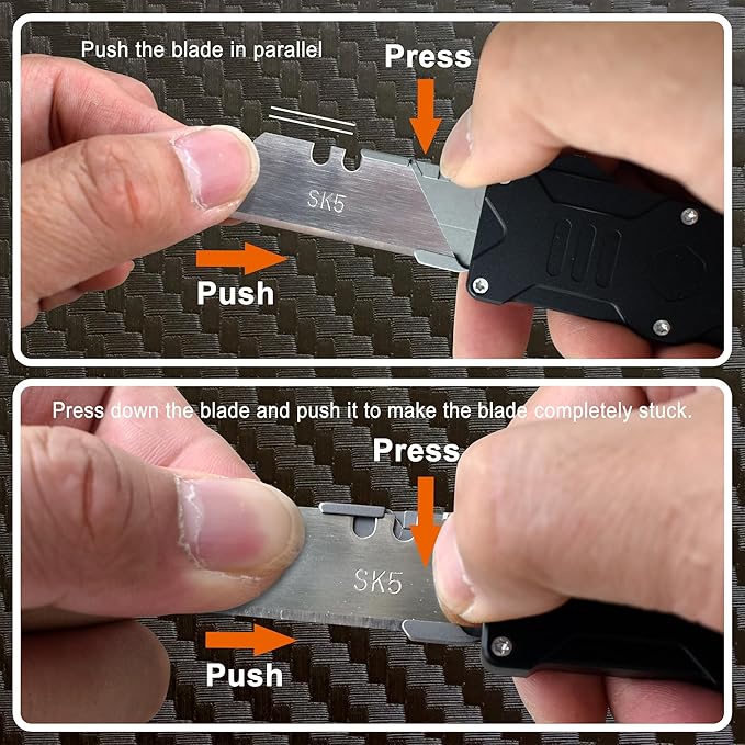 Caressolove Folding Utility Knife For Men, Double Action Auto Retractable Knife, EDC Self Retracting Box Cutter With Belt Clip, Assisted Opening Automatic Knife Push Button With 10pcs Extra Blades
