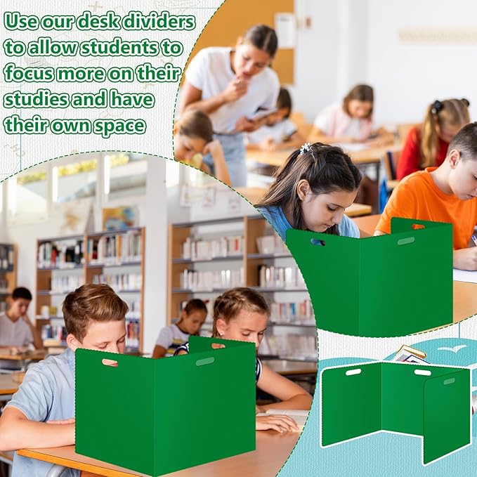 24Pack Desk Dividers for Students 14 × 17.5 × 14 Inch Plastic Durable and Waterproof Black Privacy Folders Shields Test Dividers with Classroom Privacy Boards for School Study Supplies (24PCS Green)