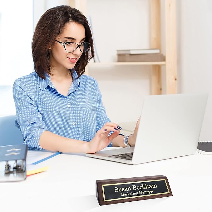 Business Wood Name Plate for Desk | Custom Desk Name Plate Personalized Gift for Office, The Perfect Engraved Name Plaque By Engraving International (2" x 8", Walnut Wood)