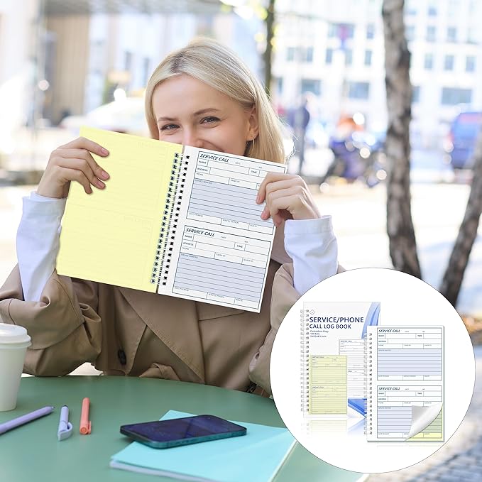 300 Sets Service Call Log Book 5 5/8 x 8 1/2" 2 Part Carbonless 2 Message Sets per Page Phone Call Log Book Phone Message Book Invoice Receipt Book for Repair Service (3)