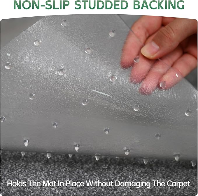 Office Chair Mat for Carpet - Clear Thick Desk Chair Mat for Carpet Plastic Floor Mats for Rolling Work and Gaming Chairs with Studs for Low Pile, Flat and No Carpeted Floors